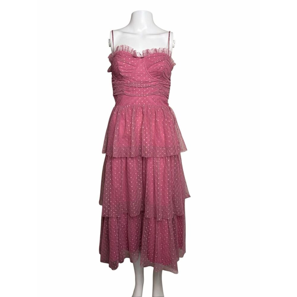 Lulus Pink Polka Dot Tiered Tulle Midi Dress XS